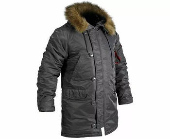 Сіра чоловіча куртка Аляска Slim Fit N-3B Gray подовжена