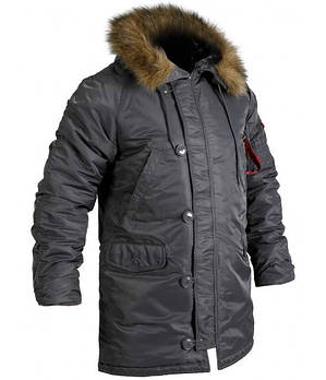 Сіра чоловіча куртка Аляска Slim Fit N-3B Gray подовжена 56-58