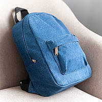 Жіночий джинсовий невеликий рюкзак синього кольору міський повсякденний з чорними ручками  0088