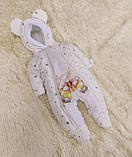 Теплий комплект для новонароджених дівчаток, принт метелик, білий з глітером, фото 4