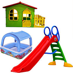 Дитячий ігровий будиночок Mochtoys + подарунок ( гірка з надувним басейном)