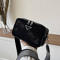 Женская классическая сумка 2875-2 со стразами кросс-боди через плечо черная