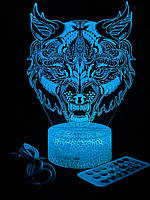 3d лампа Волк с узорами, подарок для интерьера дома, светильник или ночник, 7 цветов, 4 режима и пульт