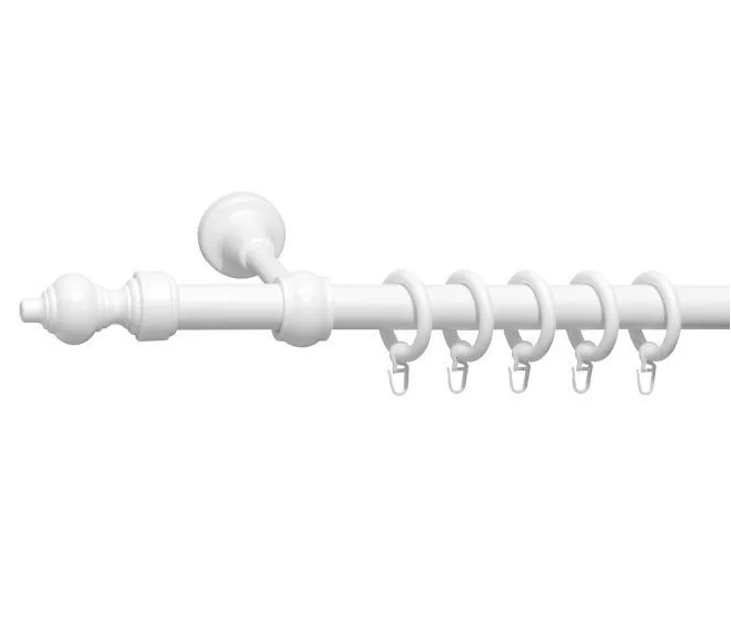 Карниз трубчастий білий одинарний товщина 28 мм з кронштейнами кільцями з гачками металопластиковий, фото 1