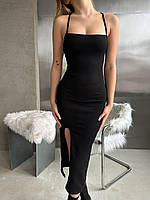 Приталенное платье миди, с открытой спинкой, с разрезом, черное
