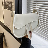 Женская классическая сумка седло 7048 кросс-боди через плечо белая молочная