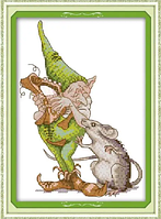 Набор для вышивания крестиком по нанесённой на канву схеме "Green Elf and Big Mo". AIDA 14CT printed, 19*28 см
