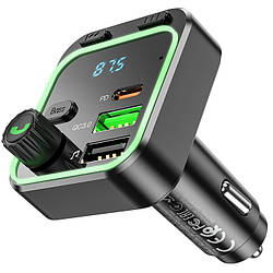 Автомобільний FM-Трансмітер модулятор із швидкою зарядкою BOROFONE BC53 |PD20W+QC3.0| Чорний