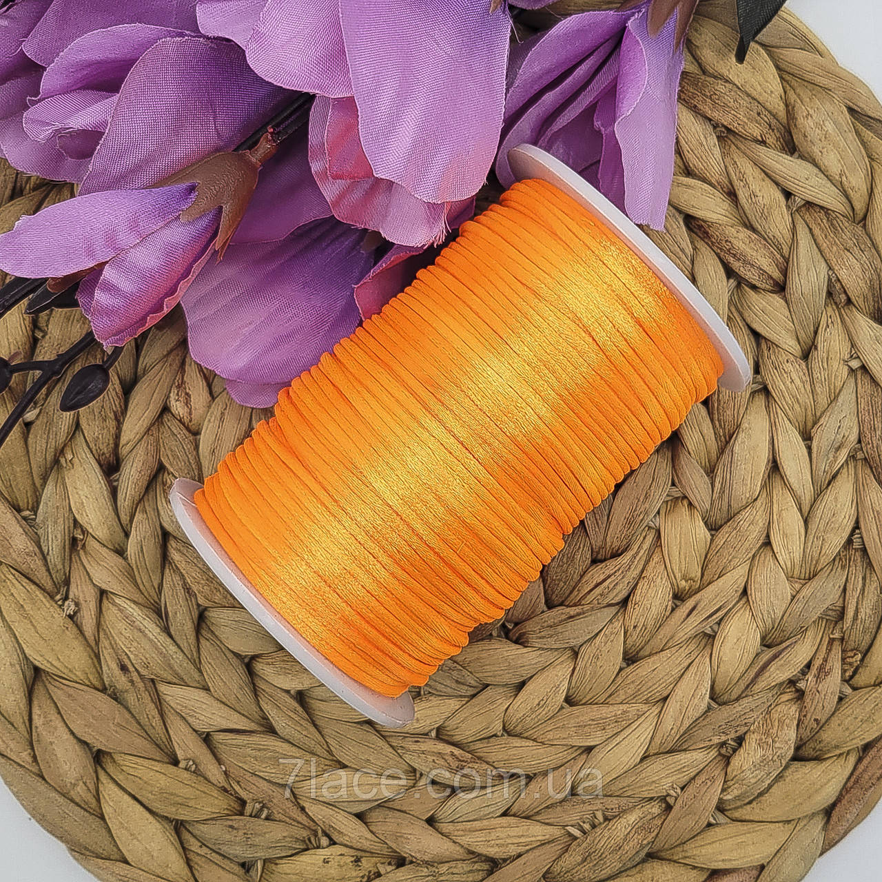 Шнур корсетний (сатиновий, шовковий) / колір ПОМАРАНЧЕВИЙ НЕОН / 2 мм / замовлення від 1 метра