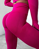 Спортивні жіночі безшовні легінси / лосини  / лосіни Hot (рожевий) для фітнесу, спорту, йоги, бігу з подвійним пуш-ап, V-пояс