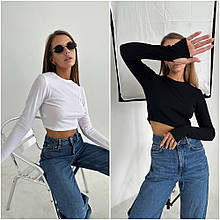 Жіночий топ із довгими рукавами трикотаж рубчик розміри норма