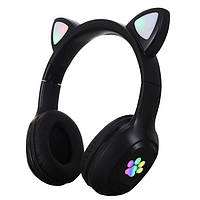 Бездротові Bluetooth навушники з вушками Кітті, RGB підсвічування, навушники для дітей, Чорні (VZV-25M)