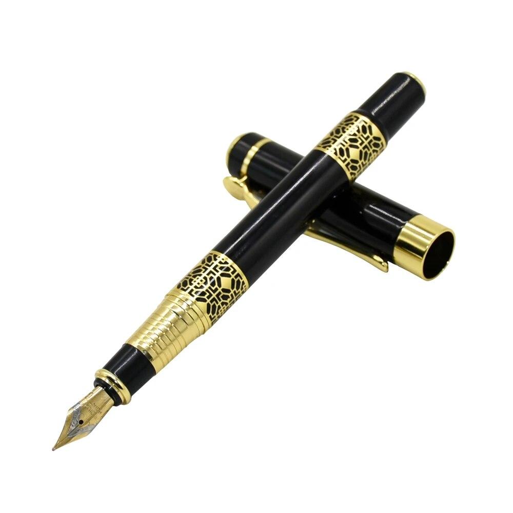 Перова чорнильна ручка "Carving Black Night Luxury", відкрите перо "Genius Iridium",  різь, позолота