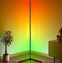 Підлогова кутова RGB-лампа торшер з пультом керування й регулюванням яскравості й ефектами торканням, фото 5