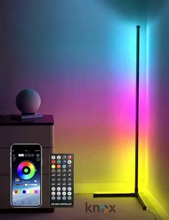 Підлоговий кутовий світильник торшер на пульті керування RGB кутова світлодіодна лампа з мінливим кольорами, фото 1