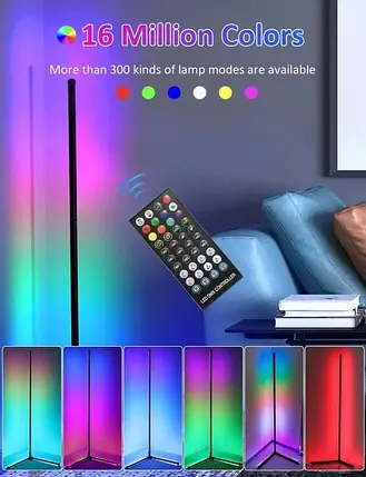 Підлоговий кутовий світильник торшер на пульті керування RGB кутова світлодіодна лампа з мінливим кольорами, фото 3