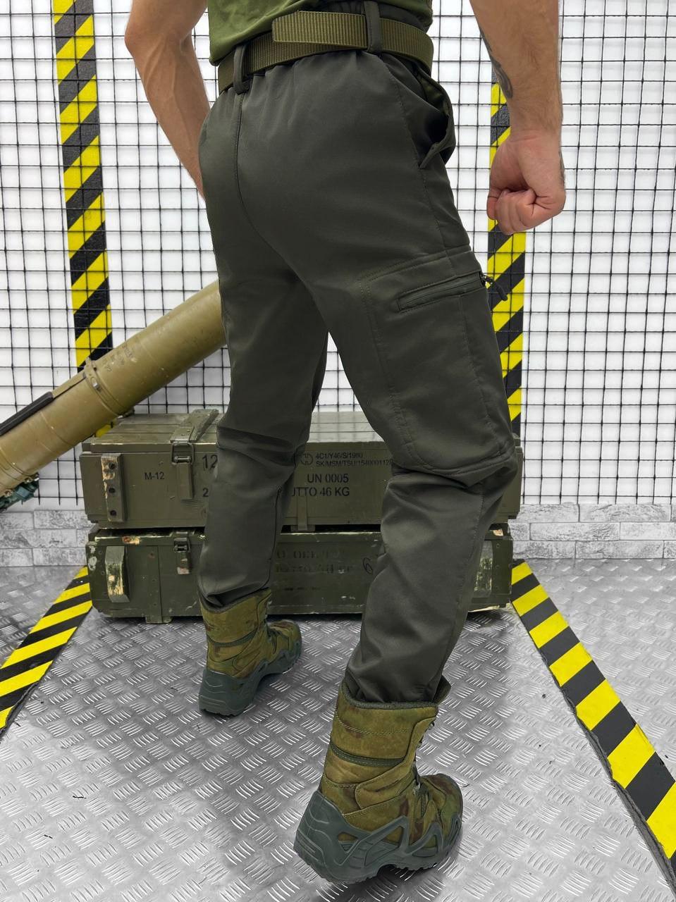 Армейские брюки софтшел олива, тактические штаны с высокой посадкой и хлястиками под ремень L - фото 7 - id-p2072836438