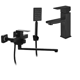 КОМПЛЕКТ ЗМІШУВАЧІВ ДЛЯ ВАННОЇ КІМНАТИ В ЧОРНОМУ КОЛЬОРІ З НЕРЖАВІЮЧОЇ СТАЛІ SUSCOMPL5, фото 1