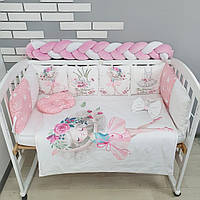 Комплект постільної білизни з ковдрою та бортиками на 4 боки у ліжко 120х60см- Дівчинка- балерина