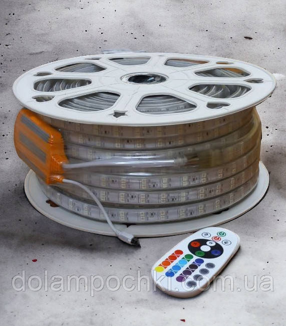 Комплект стрічка RGB дворядна 220V-8W/m IP65 з пультом, фото 1