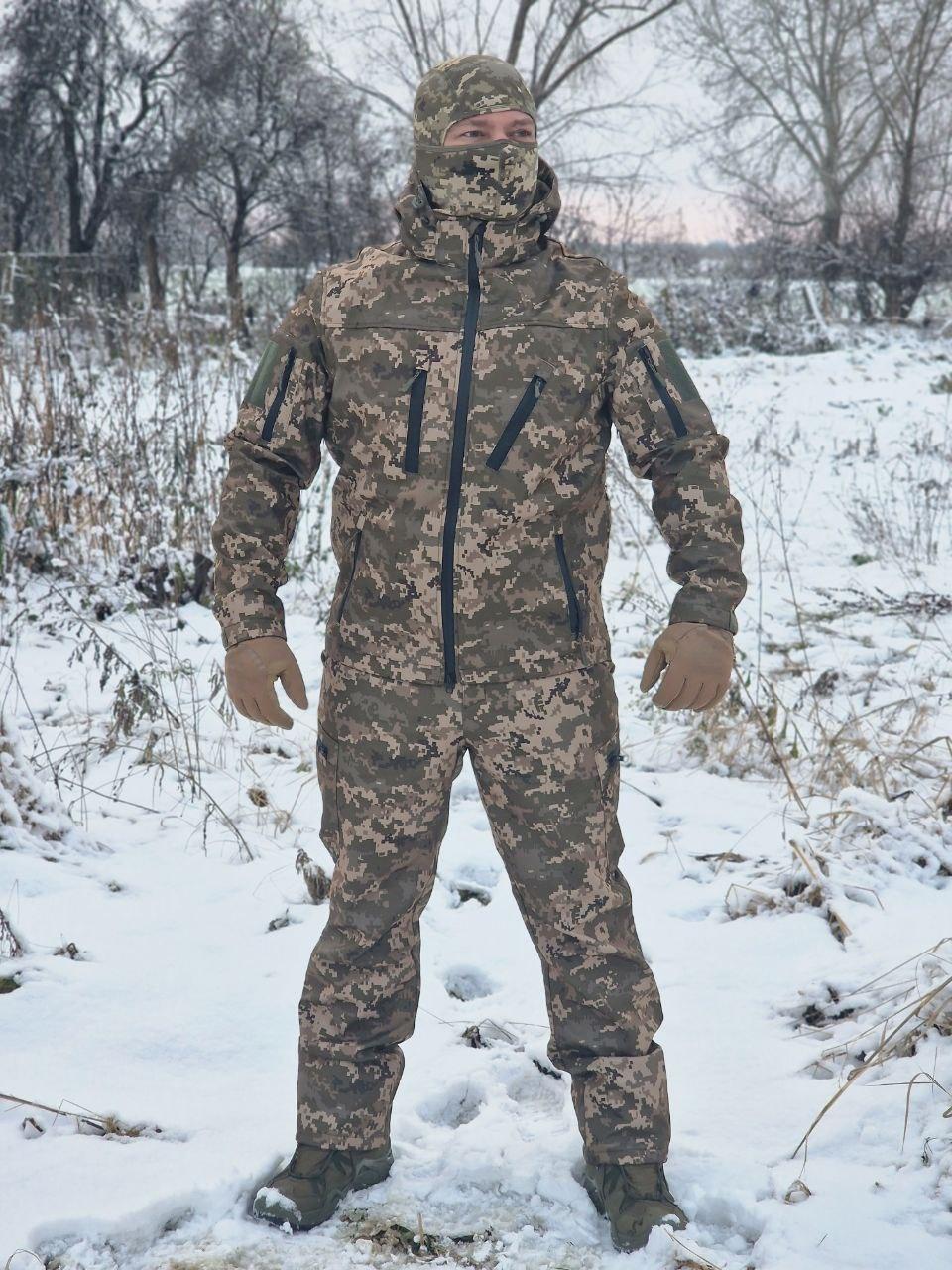 Чоловічий костюм на флісі Soft shell піксель (вітро/водонепроникний)