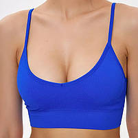 Топ жіночий у рубчик Lesko 08WX# M 70/75 ABC Синій з нерегульованими бретелями знімні чашечки 2 шт., фото 2