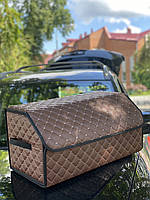 Саквояж в багажник авто из эко кожи 30*50 см коричневого цвета, сумка в машину в багажник на липучках