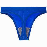Жіночі безшовні трусики Lesko A66# Синій L стринги в рубчик спідня білизна 3 шт., фото 2