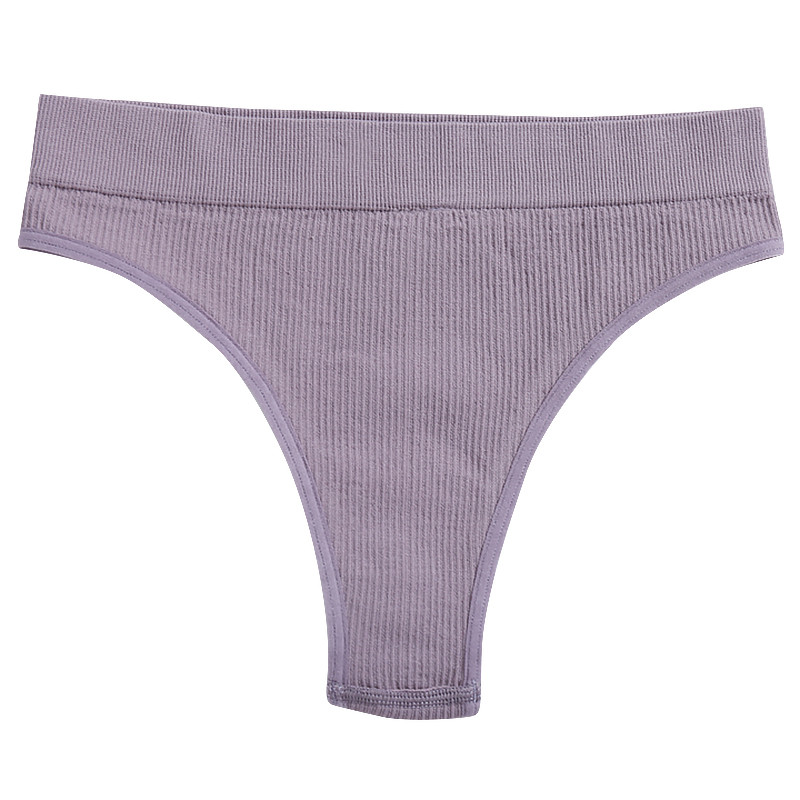 Жіночі безшовні трусики стрінги в рубчик Lesko A66# Ліловий XL 2 шт., фото 1