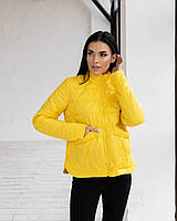 Демисезонная женская стеганая куртка с капюшоном 42-52, желтая