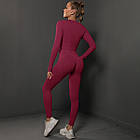 Жіночий спортивний комплект для фітнеса 2в1 Лосіни та топ з довгими рукавами Костюм бордовий для тренувань, фото 9