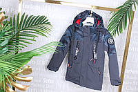 Куртка демисезонная детская прямая с капюшоном SPORT для мальчика 4-8 лет, серого цвета