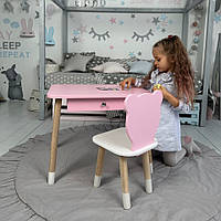 Детский столик и стульчик розовый . Столик с ящиком для карандашей и разукрашек