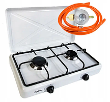 Плита газова туристична 2-комфорочна Zosia біла 50х28х11 см + хомути для підключення до газового балона