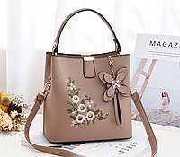 Женская мини сумочка с вышивкой цветами, маленькая женская сумка с цветочками Кофейный Sensey Жіноча міні