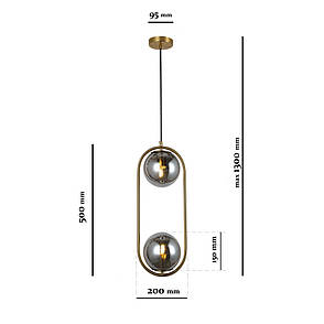 Підвісний бронзовий світильник з двома чорними кулями 15см (916-38-2 BRZ+BK), фото 2