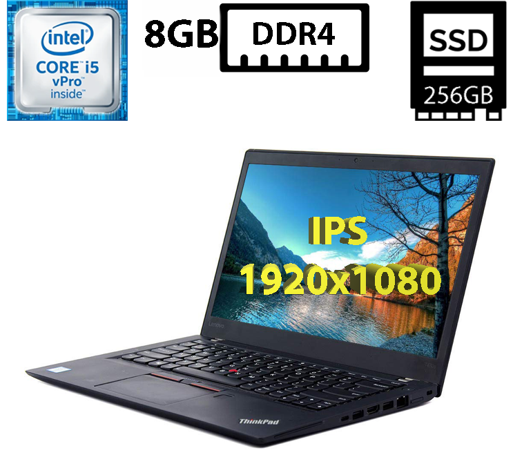 Ультрабук Lenovo T470s/14"IPS(1920x1080)/Intel Core i5-6300U 2.40GHz/8GB DDR4/SSD 256GB/Intel HD Graphics