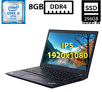 Ультрабук Lenovo T470s/14"IPS(1920x1080)/Intel Core i5-6300U 2.40GHz/8GB DDR4/SSD 256GB/Intel HD Graphics