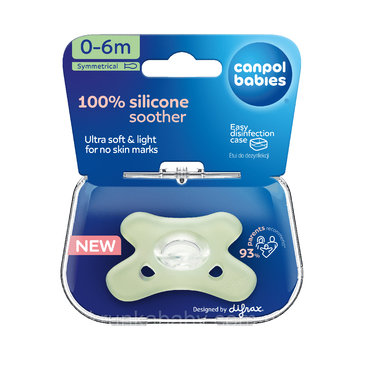 Пустушка силіконова симетрична 100% силікон 0-6 міс Canpol babies 1 шт. (колір зелений), фото 1