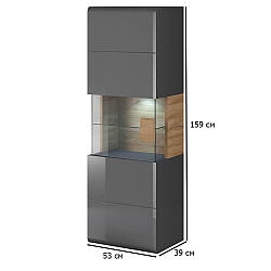 Шафа вітрина підвісна з підсвічуванням Toledo 53 см антрацит глянцевий та дуб градсон у кімнату