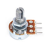 Змінний резистор (потенціометр) 50кОм (WH148-B50K) стерео L=15мм, фото 2