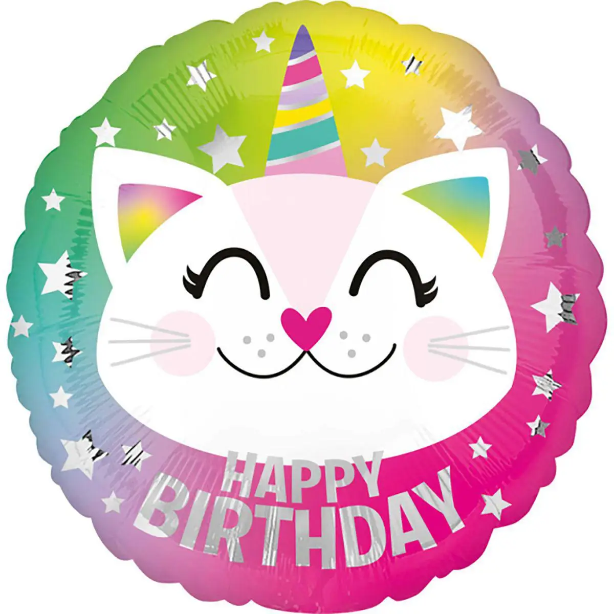 Фольгована кулька круг "Happy Birthday котик-єдиноріг" різнокольорова Anagram 18"(45см.) 1шт.