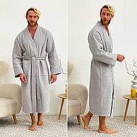 Мужской халат кимоно вафельный 100% хлопок Турция серый
