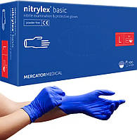 Рукавички нітрилові Mercator Nitrylex Basic неопудренні L (100 шт/пач), блакитні