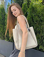 Женская сумка-шоппер бежевая из экокожи, модная большая вместительная повседневная сумочка на одно плече