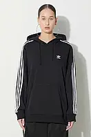 Urbanshop Кофта adidas Originals 3-Stripes Hoodie жіноча колір чорний з капюшоном з аплікацією IU2418 розмір: