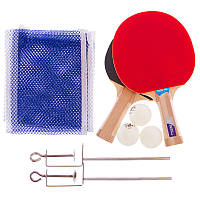 Набор для настольного тенниса пинг-понга 2 ракетки деревянные и 3 мяча с сеткой GIANT DRAGON В чехле (MT-6506)