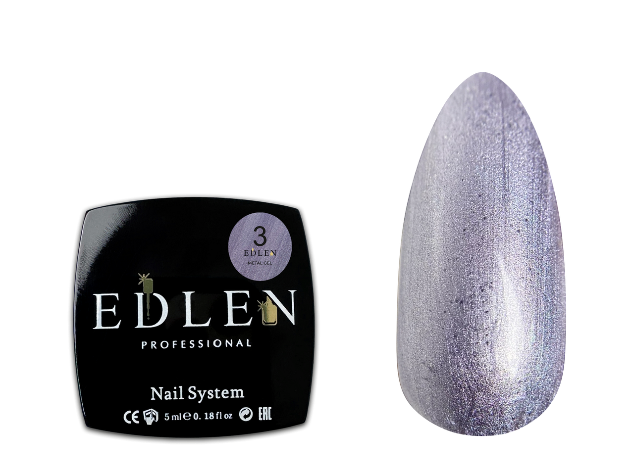 Гель-фарба Edlen для дизайну нігтів metal gel No3 з металевим ефектом, 5 г