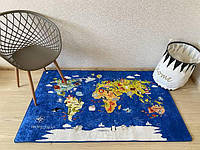 Дитячий гіпоалергенний безворсовий килим "Карта світу на синьому" 100х160, килимок дитячий, опт, дроп