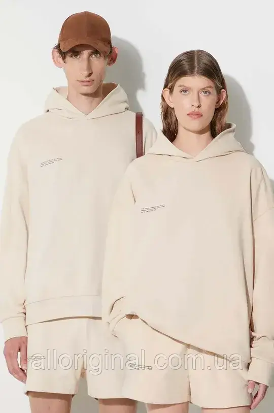 AllOriginal Бавовняна кофта Pangaia колір бежевий з капюшоном з принтом розмір: L, фото 1
